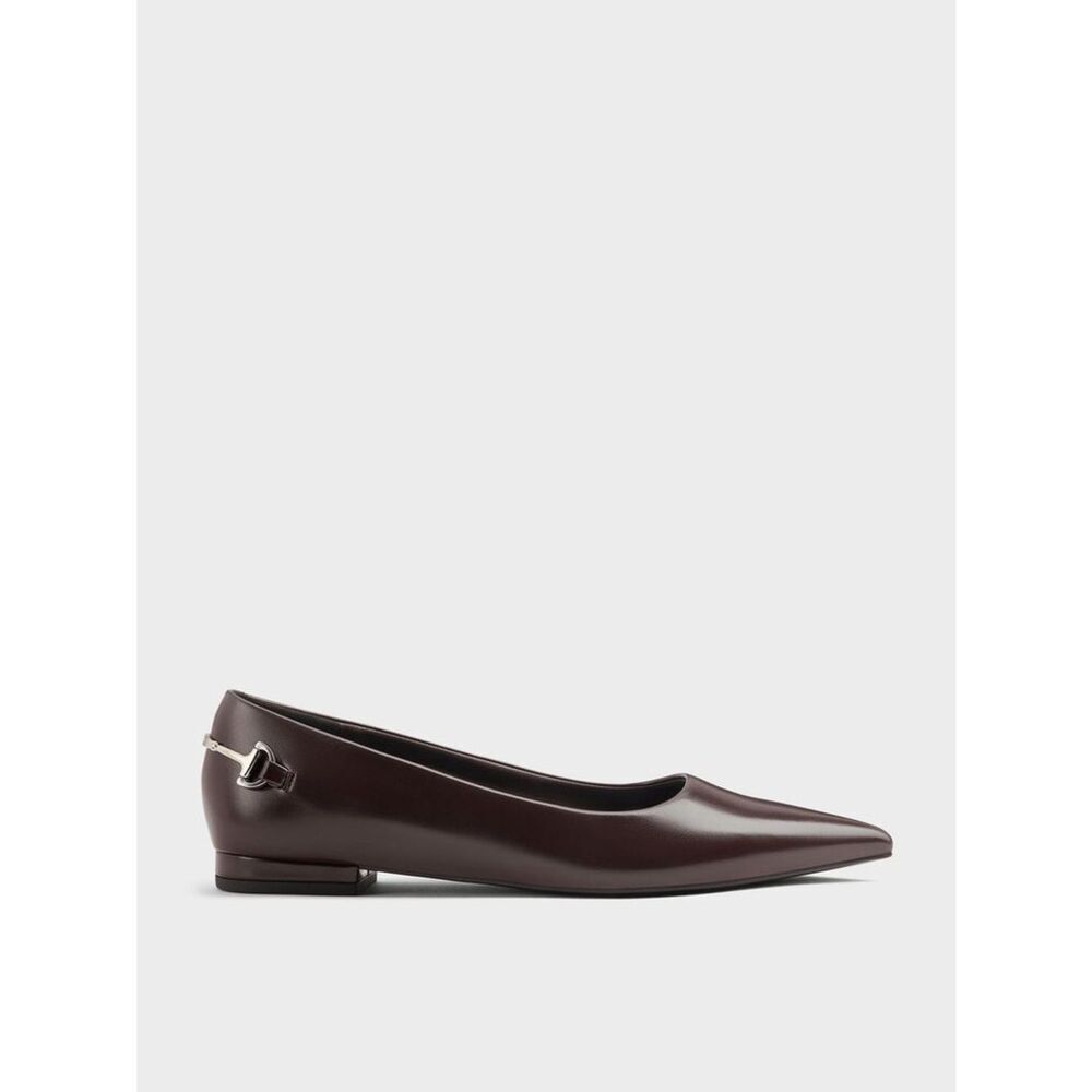 Charles & Keith Erinna Metallic-Accent Pointed Flats - Burgundy
